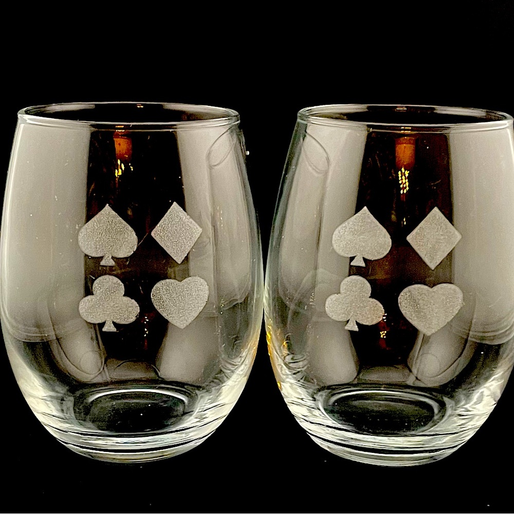 Set of card suit glasses. Brand new laser engraved
